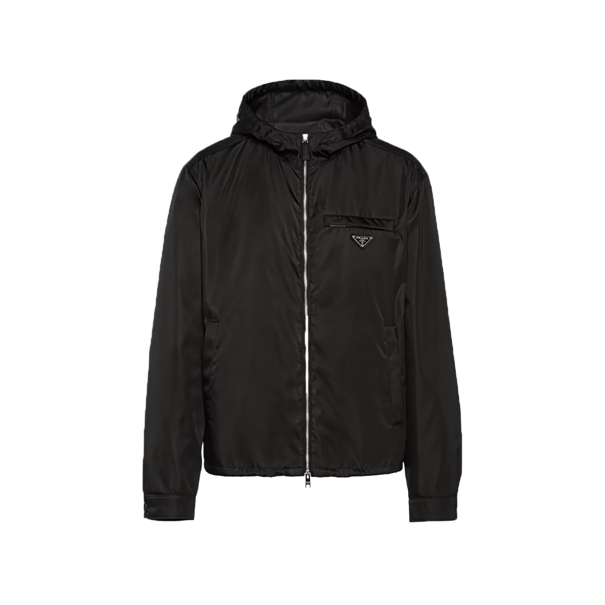 PRADA RE-NYLON HOODED BLOUSON JACKET IN BLACK