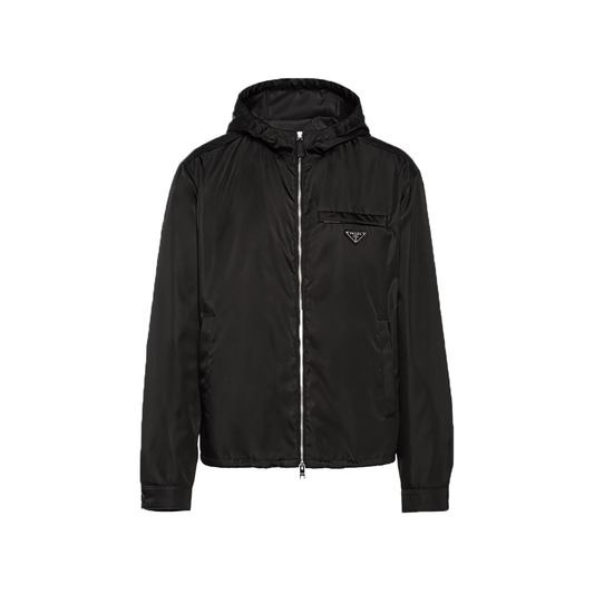PRADA RE-NYLON HOODED BLOUSON JACKET IN BLACK