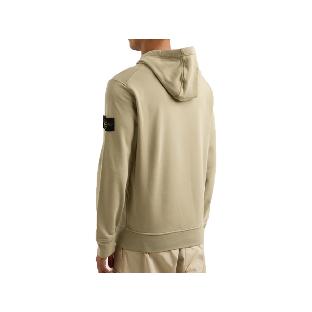 STONE ISLAND LOGO BADGE COTTON HOODIE IN BEIGE