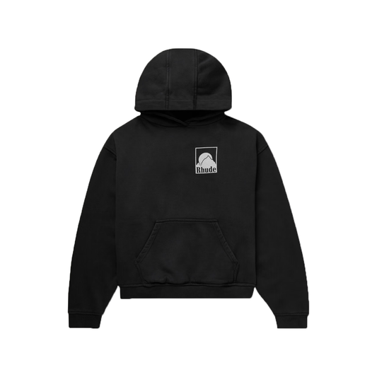 RHUDE MOONLIGHT BADGE LOGO-PRINT HOODIE IN BLACK
