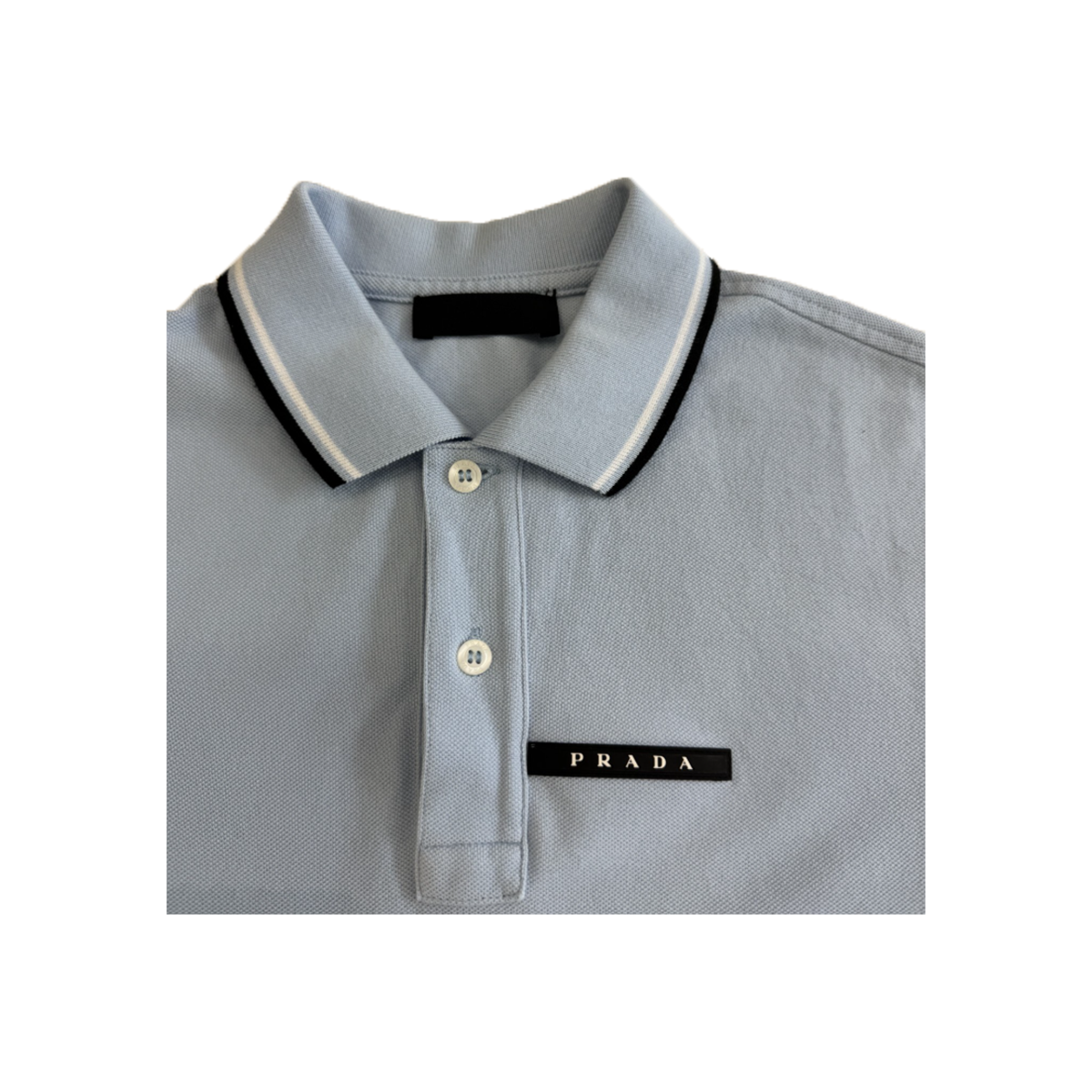 PRELOVED PRADA LOGO BADGE POLO SHIRT IN BABY BLUE