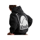 RHUDE MOONLIGHT BADGE LOGO-PRINT HOODIE IN BLACK