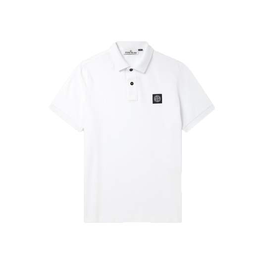 STONE ISLAND LOGO-APPLIQUED COTTON-BLEND POLO IN WHITE