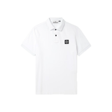 STONE ISLAND LOGO-APPLIQUED COTTON-BLEND POLO IN WHITE