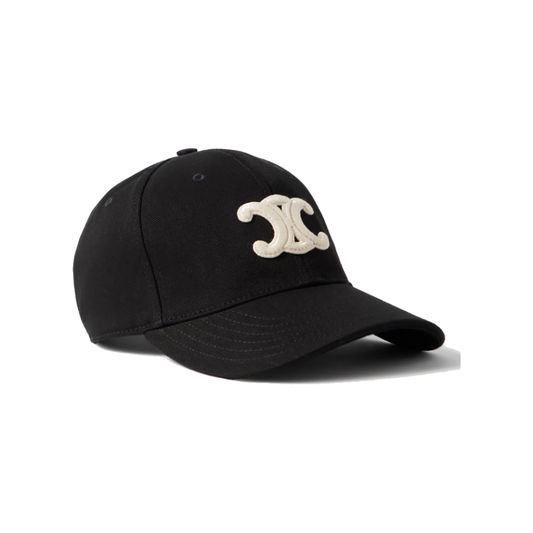 CELINE HOMME LOGO-APPLIQUED WOOL-TWILL BASEBALL CAP IN BLACK