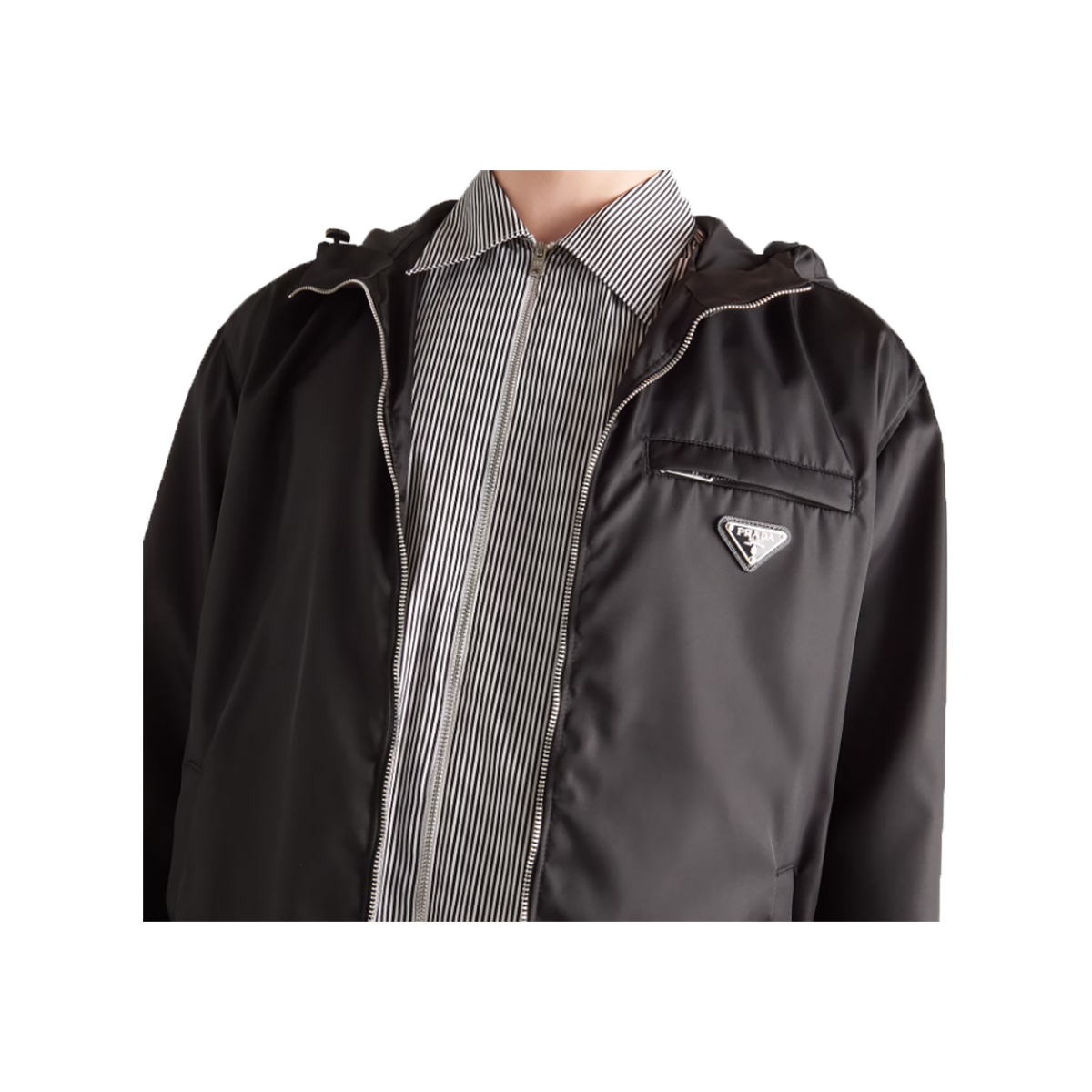 PRADA RE-NYLON HOODED BLOUSON JACKET IN BLACK