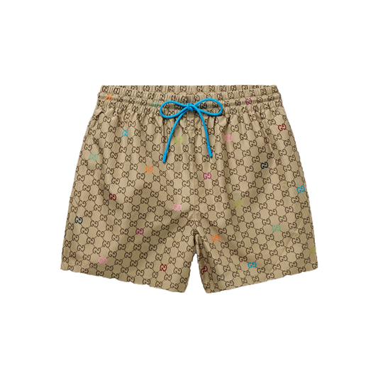 GUCCI LIDO STRAIGHT-LEG LOGO SHORTS IN BEIGE
