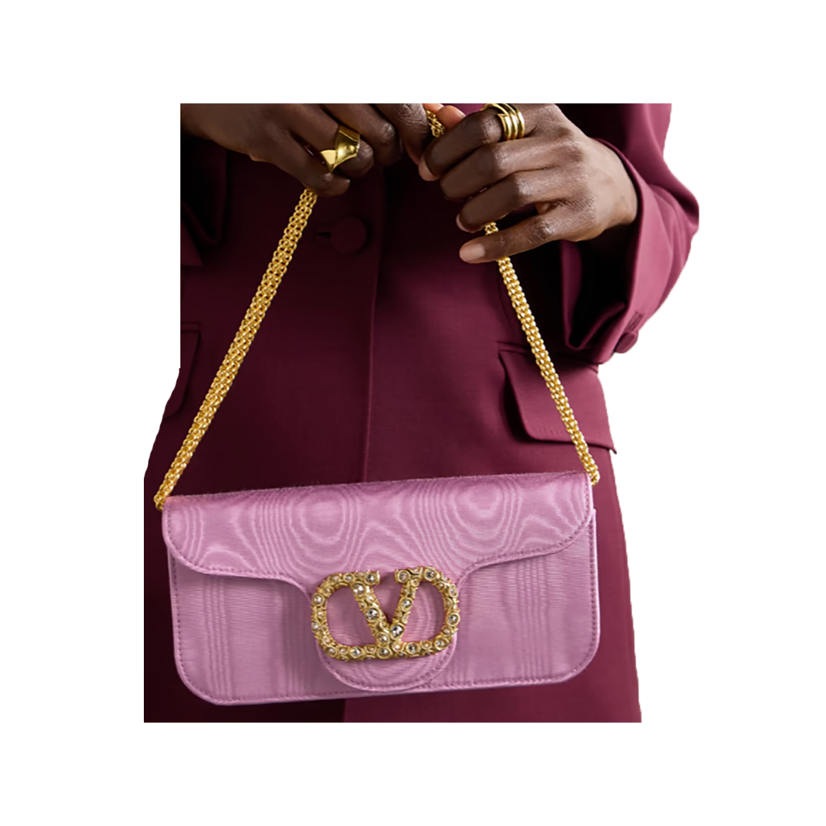 VALENTINO LOCO EMBELLISHED MOIRE BAG IN PINK