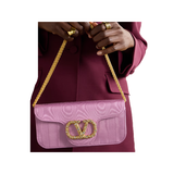 VALENTINO LOCO EMBELLISHED MOIRE BAG IN PINK