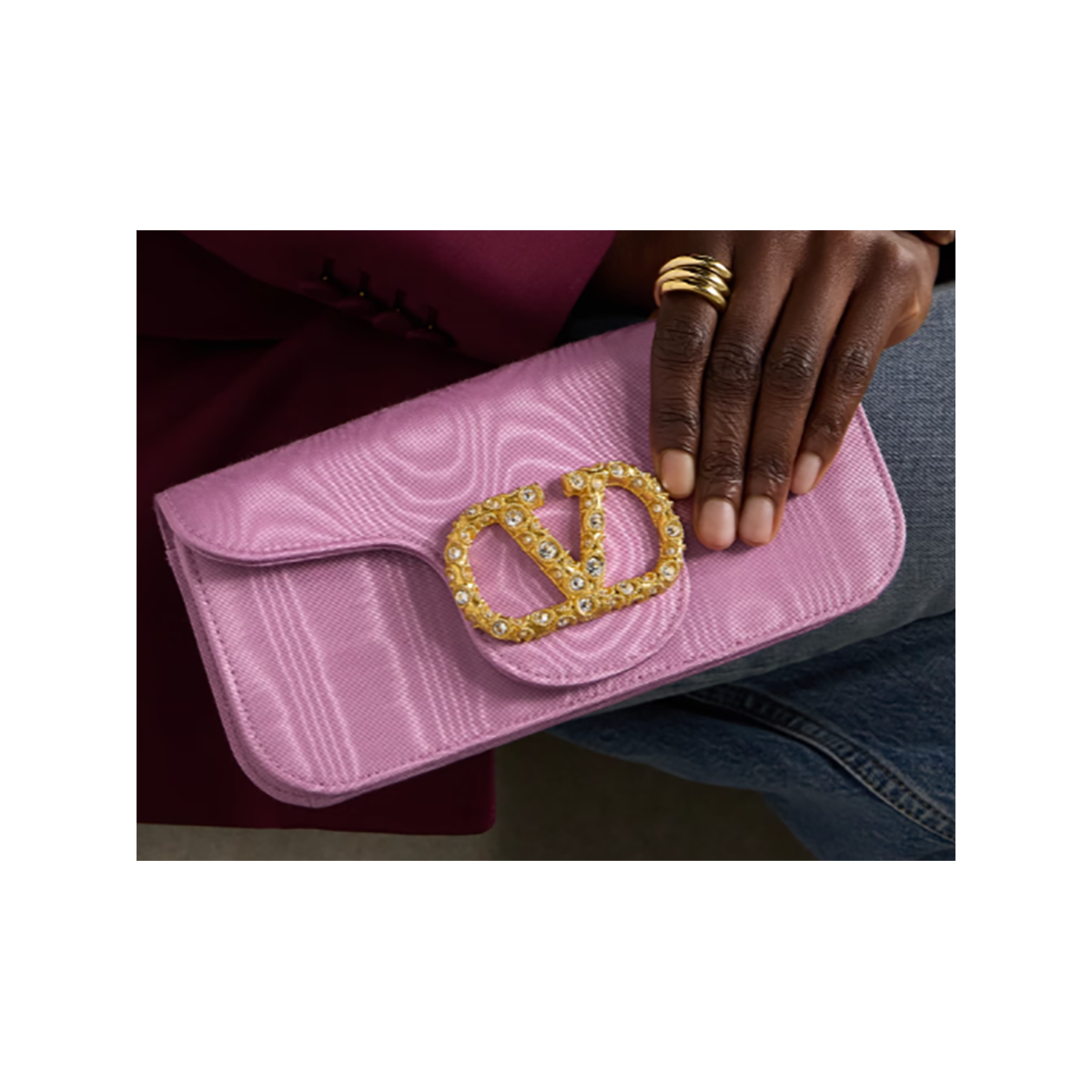 VALENTINO LOCO EMBELLISHED MOIRE BAG IN PINK