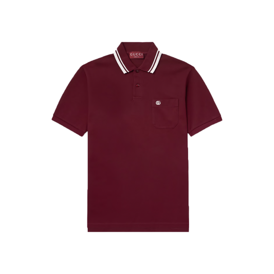 GUCCI LIDO LOGO-EMBROIDERED STRETCH-COTTON POLO IN BURGUNDY