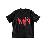 AMIRI BLACK AND RED STAGGERED LOGO T-SHIRT