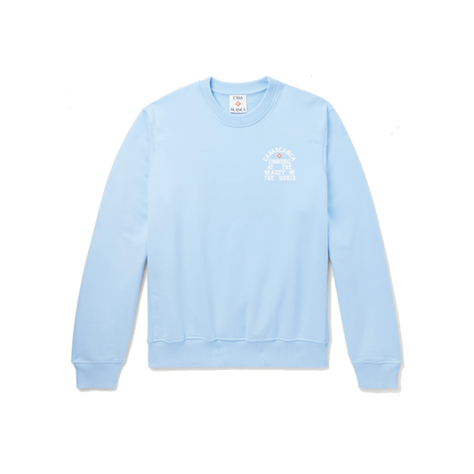 CASABLANCA LOGO-PRINT COTTON SWEATER IN BLUE