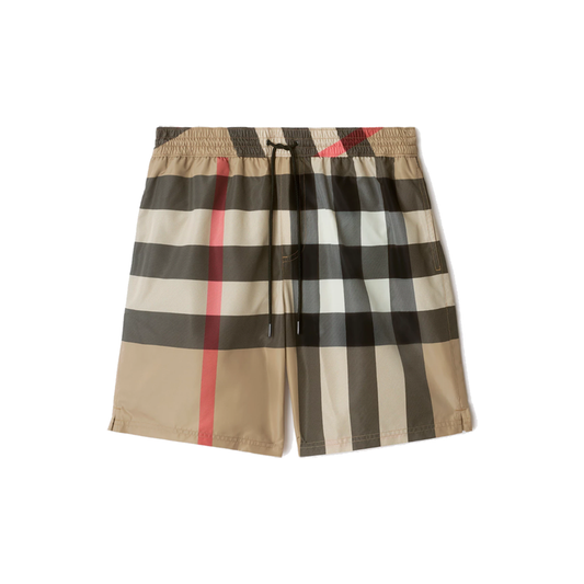 BURBERRY CHECK SWIM SHORTS IN ARCHIVE BEIGE