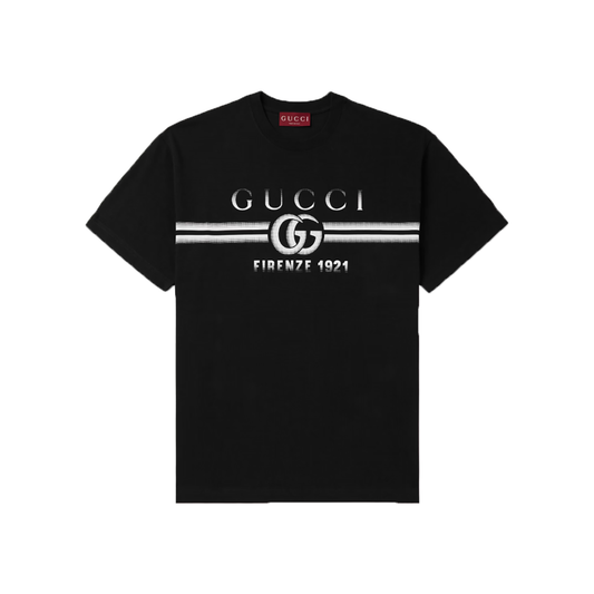 GUCCI LOGO-PRINT COTTON T-SHIRT IN BLACK
