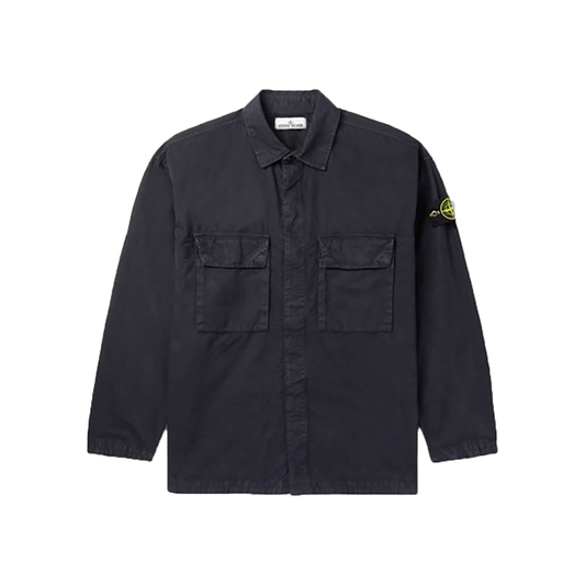 STONE ISLAND LOGO-APPLIQUED BRUSHED COTTON OVERSHIRT IN BLACK