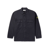 STONE ISLAND LOGO-APPLIQUED BRUSHED COTTON OVERSHIRT IN BLACK