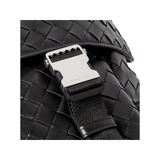 BOTTEGA VENETA FLAP INTRECCIATO LEATHER AND MESH BACKPACK IN BLACK
