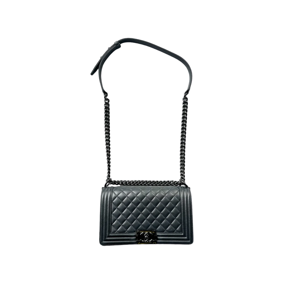 PRELOVED CHANEL SO BLACK CALFSKIN QUILTED MEDIUM BOY BAG