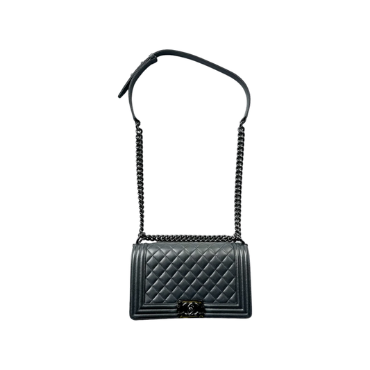 PRELOVED CHANEL SO BLACK CALFSKIN QUILTED MEDIUM BOY BAG
