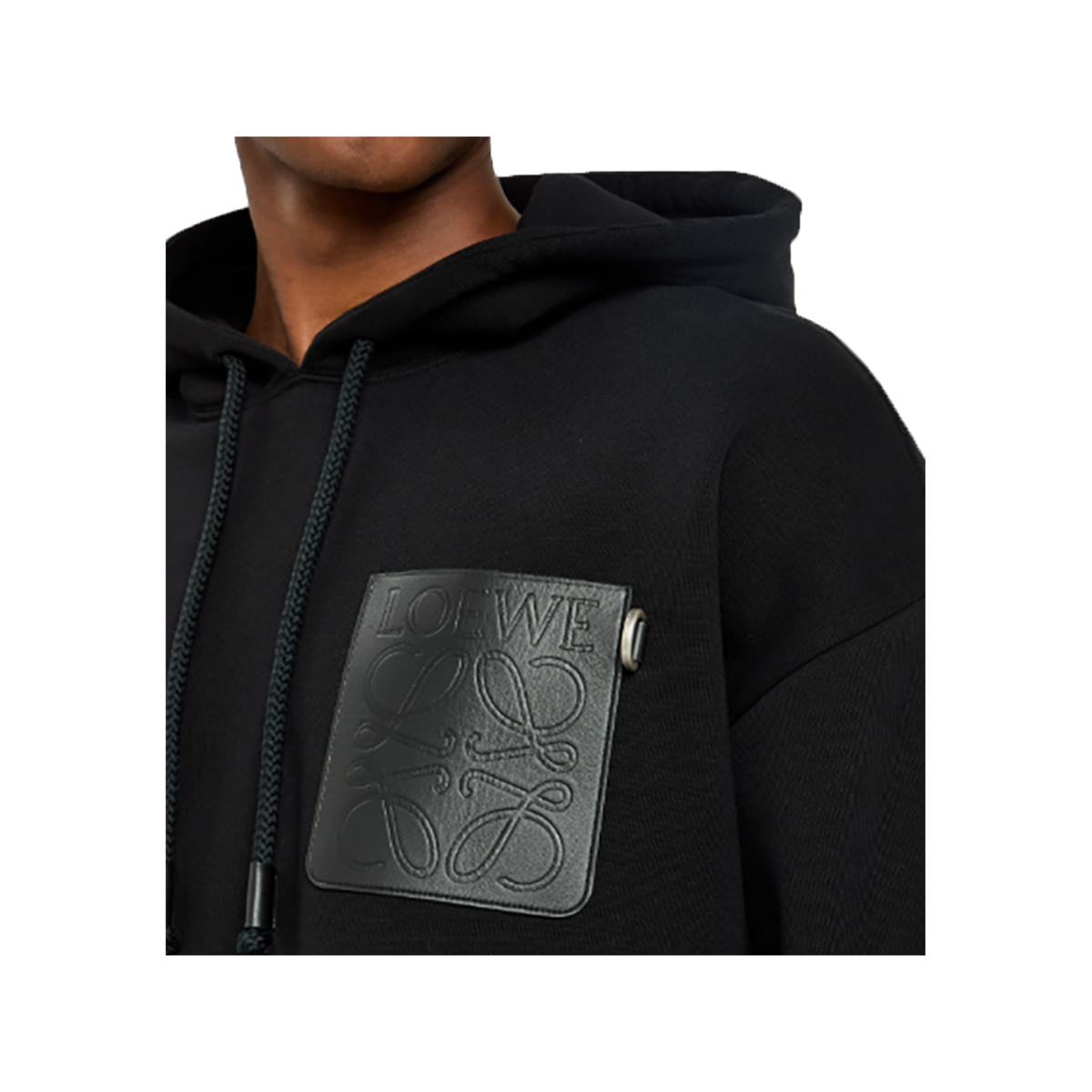 LOEWE COTTON LOGO BADGE HOODIE IN BLACK