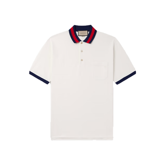 GUCCI COTTON BLEND COLOURED COLLAR POLO IN WHITE