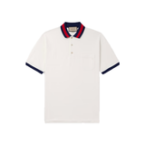 GUCCI COTTON BLEND COLOURED COLLAR POLO IN WHITE