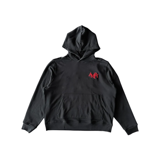 AMIRI BLACK AND RED STAGGERED LOGO HOODIE