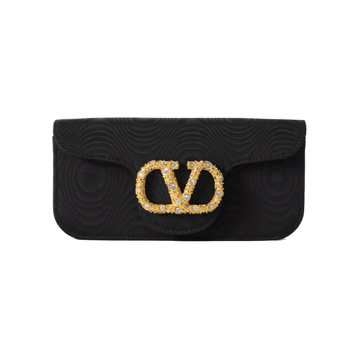 VALENTINO LOGO EMBELLISHED MOIRE BAG IN BLACK