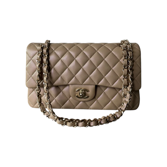 PRELOVED CHANEL IRIDESCENT BEIGE CAVIAR QUILTED MEDIUM FLAP BAG