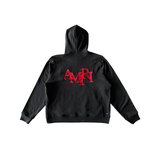 AMIRI BLACK AND RED STAGGERED LOGO HOODIE