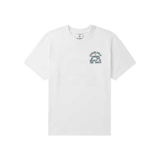 CASA BLANCA LOGO PRINT COTTON JERSEY T-SHIRT IN WHITE