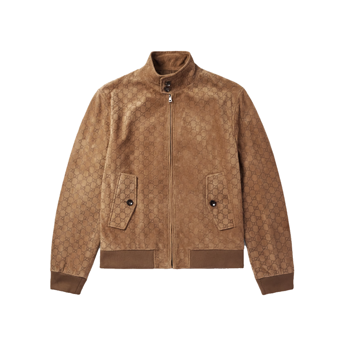 GUCCI LOGO-DEBOSSED SUEDE JACKET IN CAMEL
