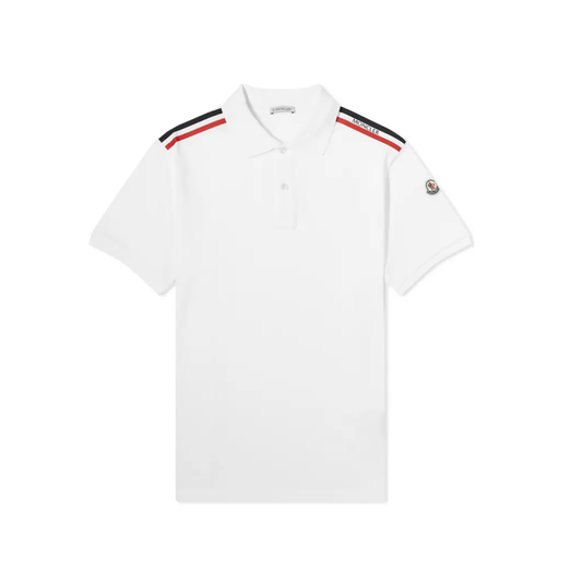 MONCLER TRI COLOUR POLO SHIRT IN WHITE