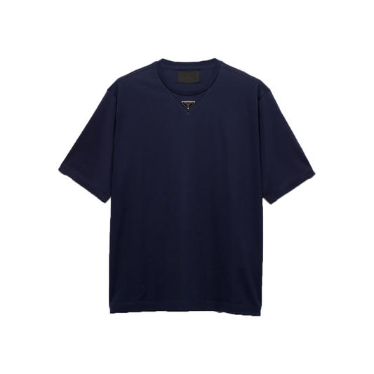 PRADA NAVY COTTON LOGO BADGE T-SHIRT IN NAVY