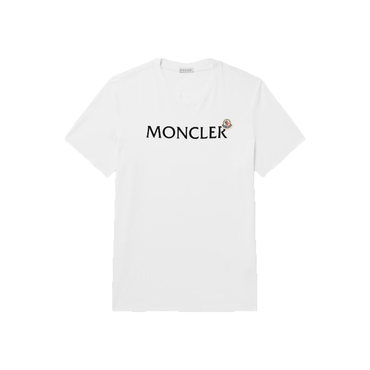 MONCLER SLIM-FIT LOGO-FLOCKED COTTON T-SHIRT IN WHITE