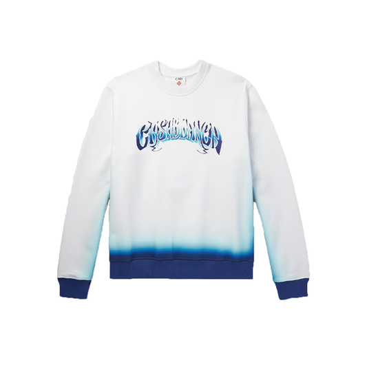 CASABLANCA LOGO-PRINT DEGRADE COTTON SWEATER IN WHITE/BLUE