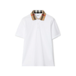 BURBERRY CHECK COLLAR COTTON POLO IN WHITE