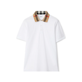 BURBERRY CHECK COLLAR COTTON POLO IN WHITE