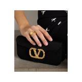 VALENTINO LOGO EMBELLISHED MOIRE BAG IN BLACK