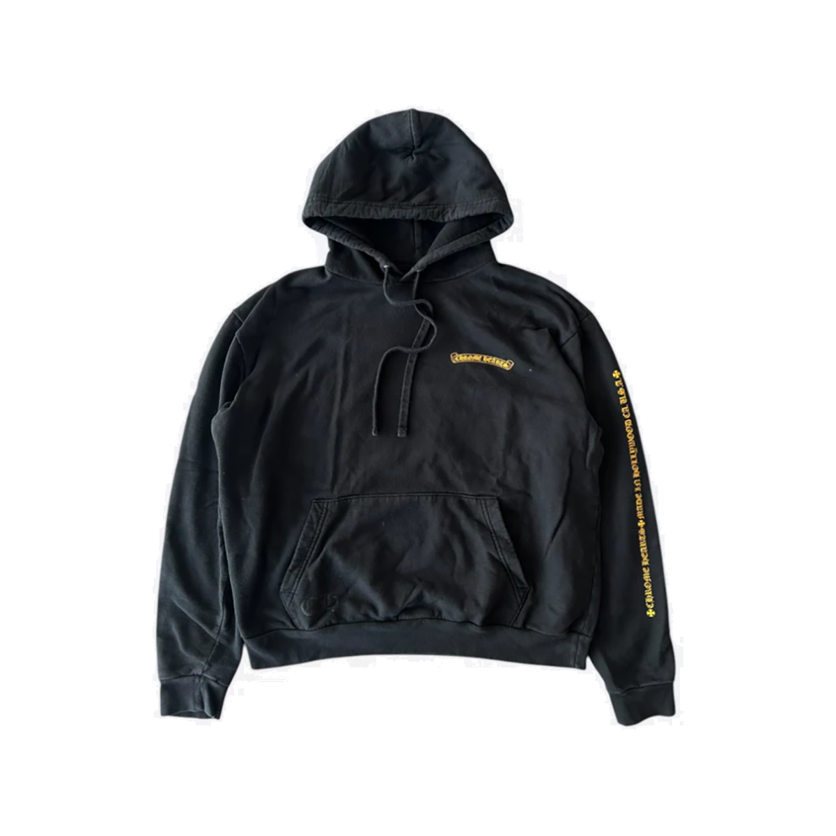 PRELOVED CHROME HEARTS YELLOW CROSS LOGO HOODIE IN BLACK