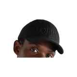 LOEWE LOGO-EMBROIDERED COTTON-CANVAS CAP IN BLACK