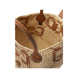 GUCCI LEATHER-TRIMMED LOGO JACQUARD RAFFIA TOTE