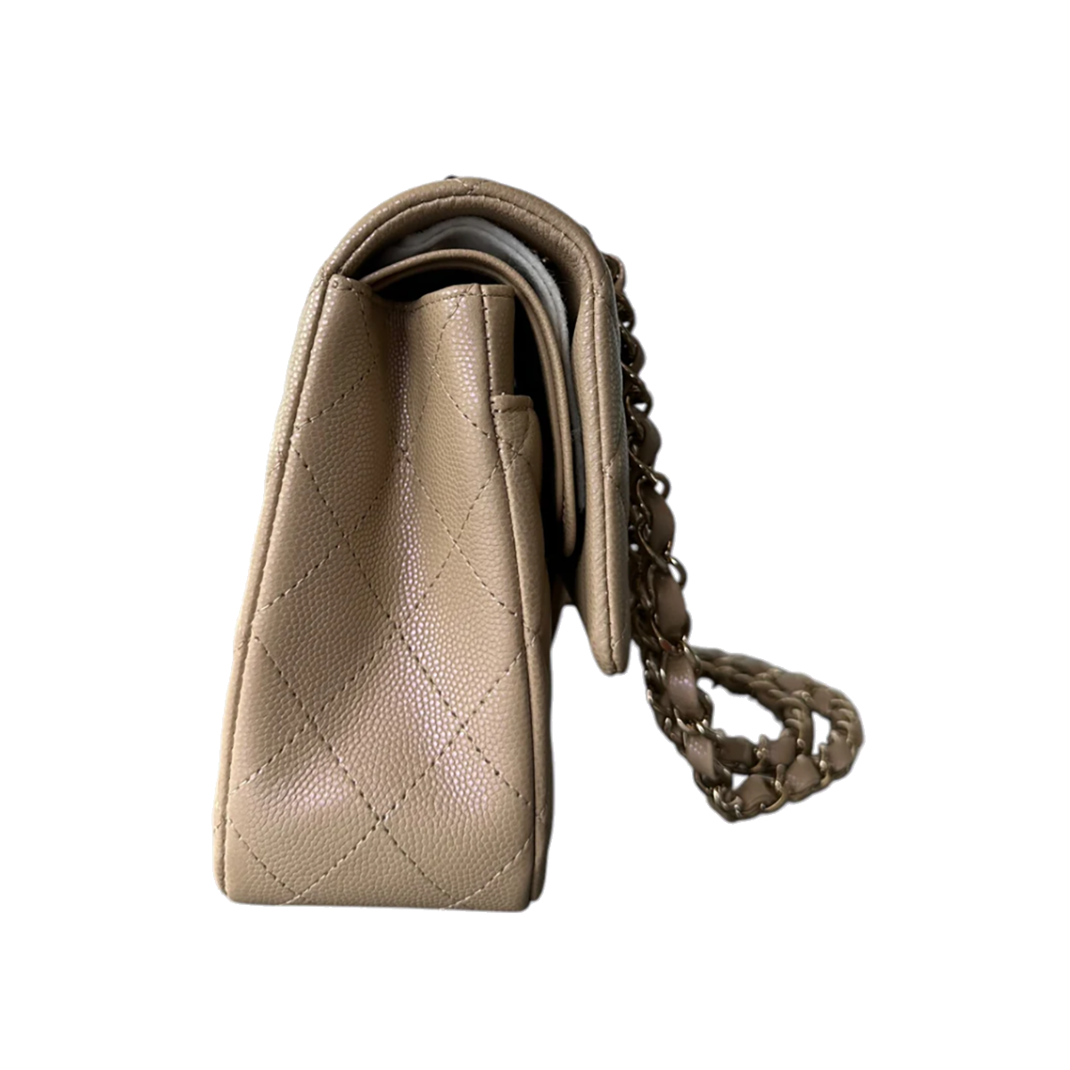 PRELOVED CHANEL IRIDESCENT BEIGE CAVIAR QUILTED MEDIUM FLAP BAG