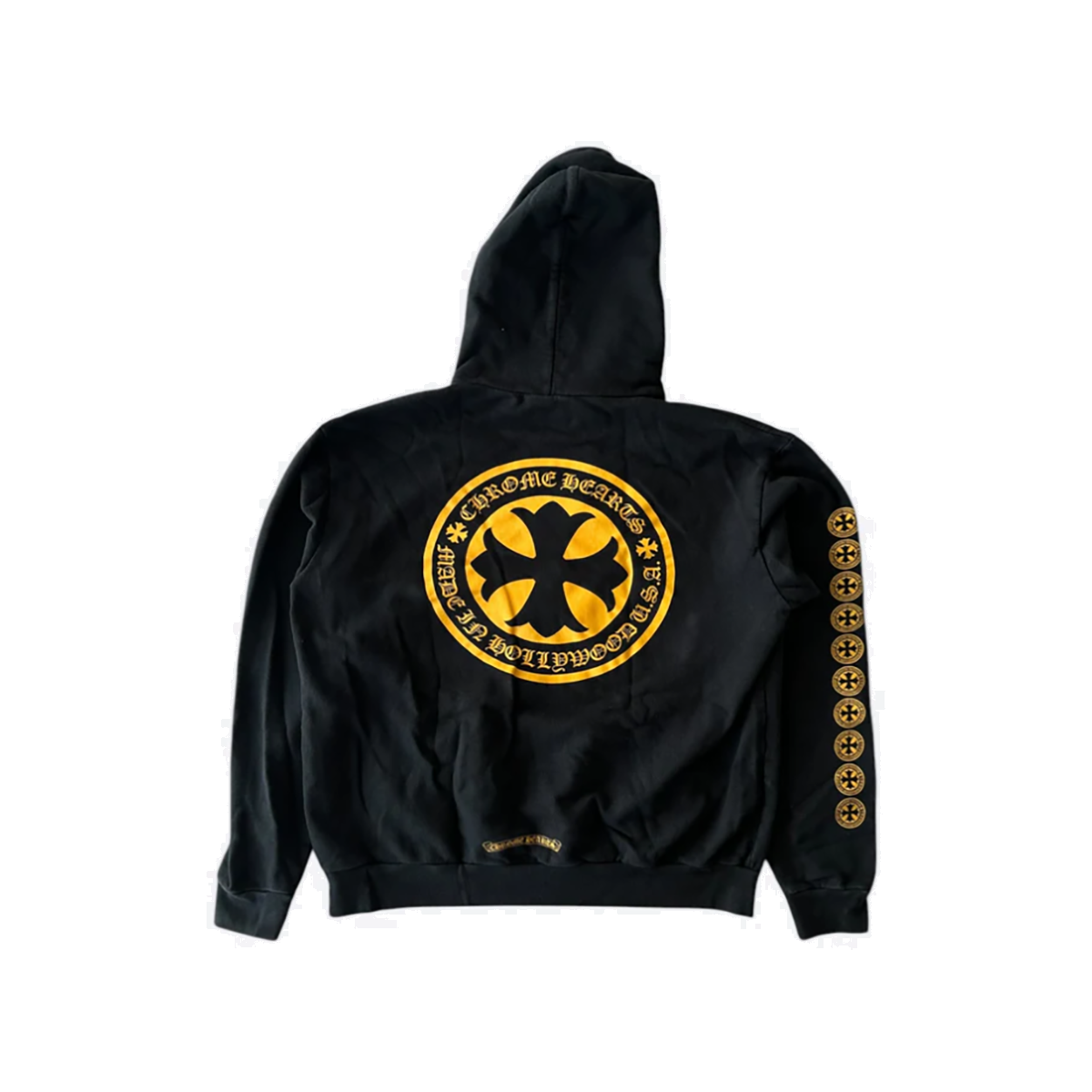 PRELOVED CHROME HEARTS YELLOW CROSS LOGO HOODIE IN BLACK