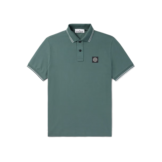 STONE ISLAND LOGO APPLIQUED PATCH POLO IN GREEN