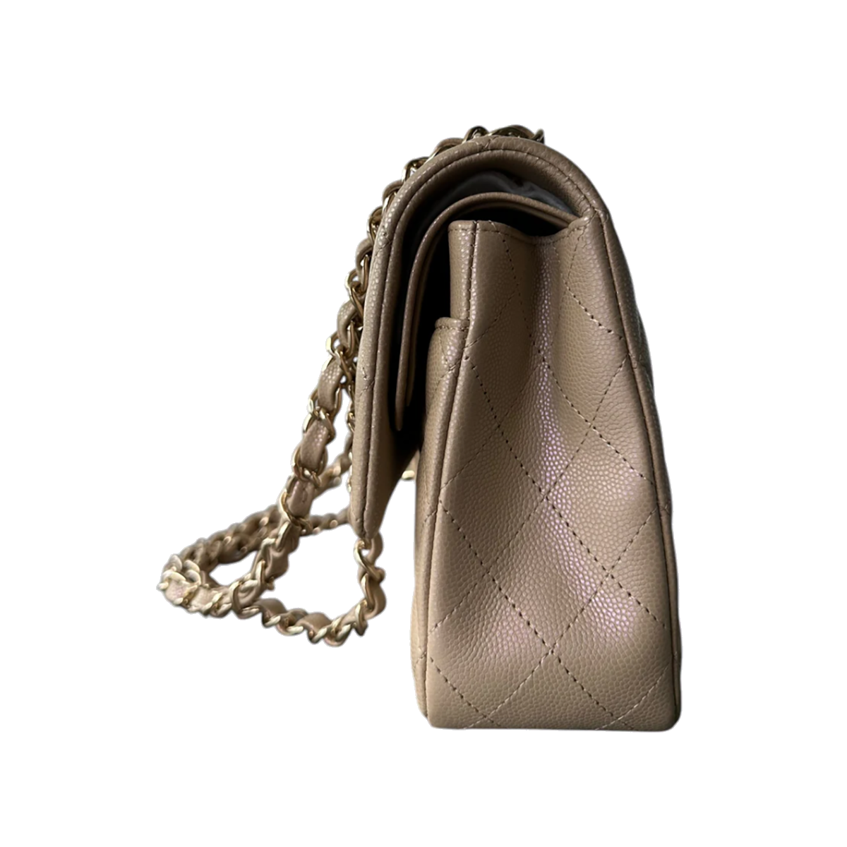 PRELOVED CHANEL IRIDESCENT BEIGE CAVIAR QUILTED MEDIUM FLAP BAG