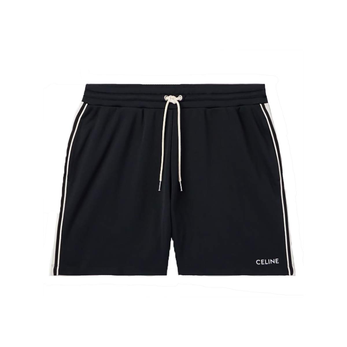 CELINE STRAIGHT LEG LOGO-EMBROIDERED STRIPED JERSEY SHORTS IN BLACK