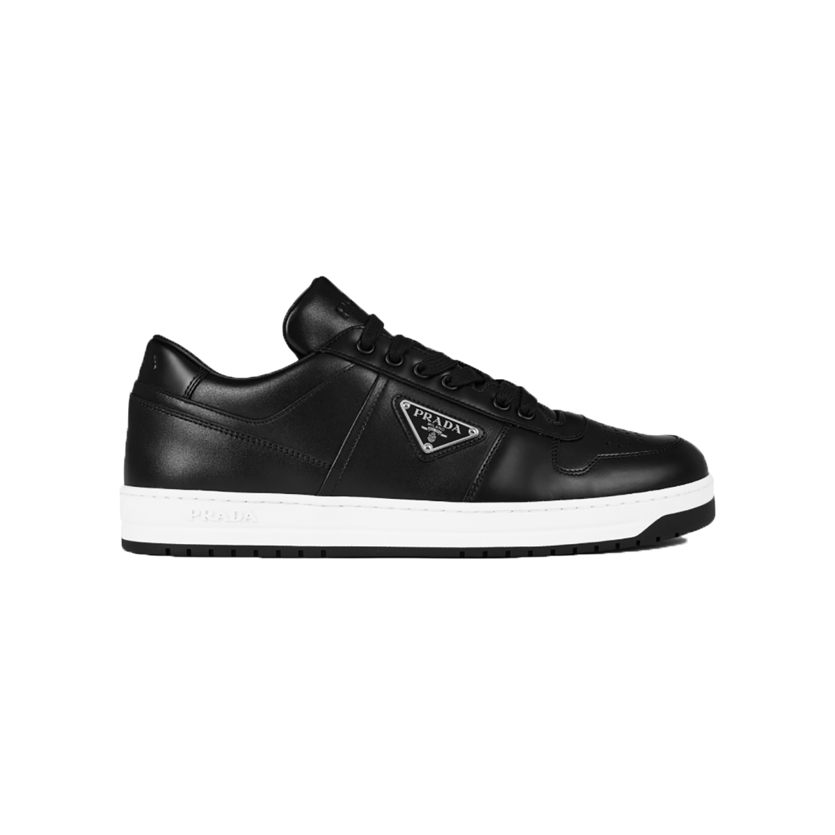 PRADA DOWNTOWN LEATHER TRAINERS IN BLACK