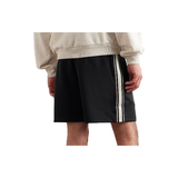 CELINE STRAIGHT LEG LOGO-EMBROIDERED STRIPED JERSEY SHORTS IN BLACK